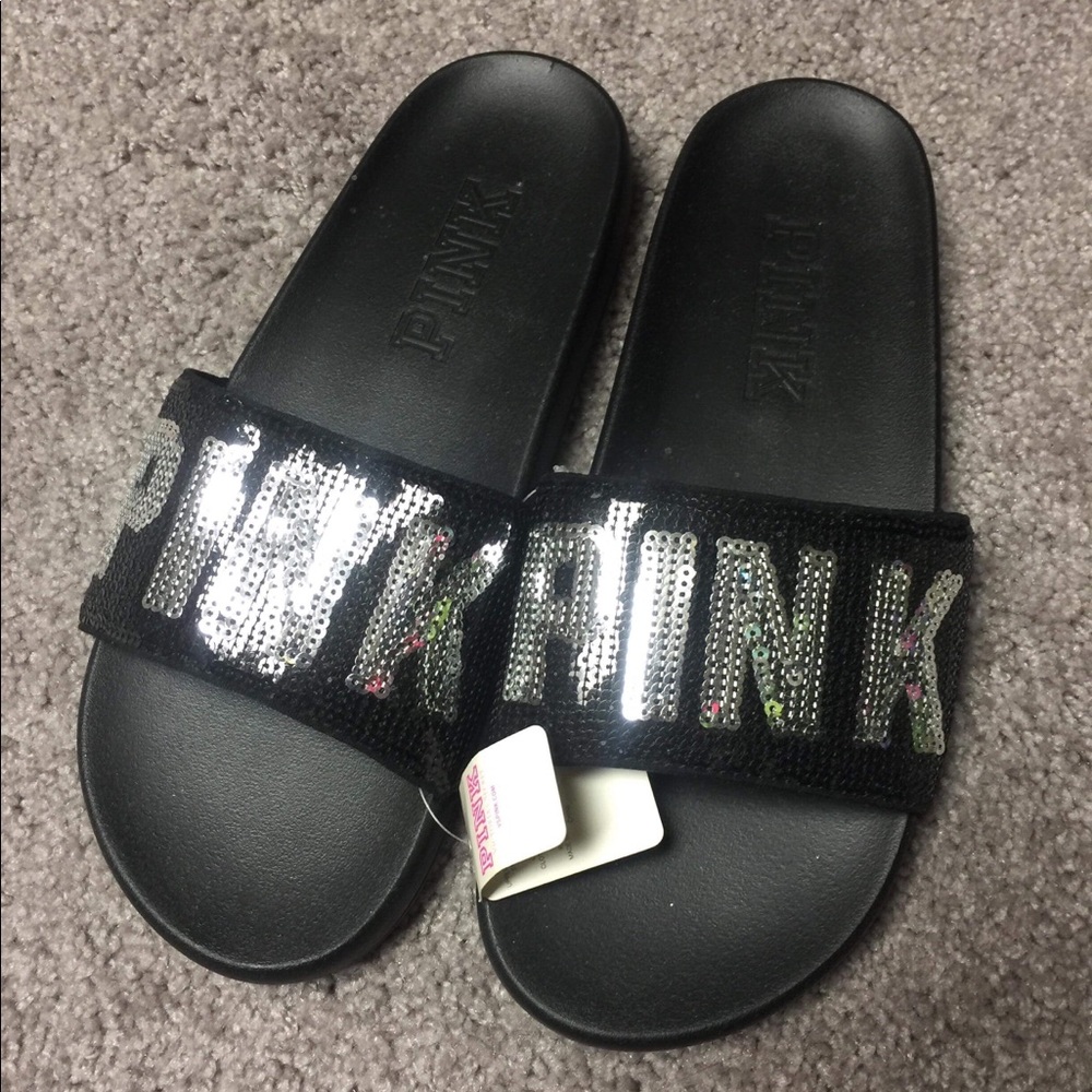 PINK VICTORIAS SECRET BLING SLIDES